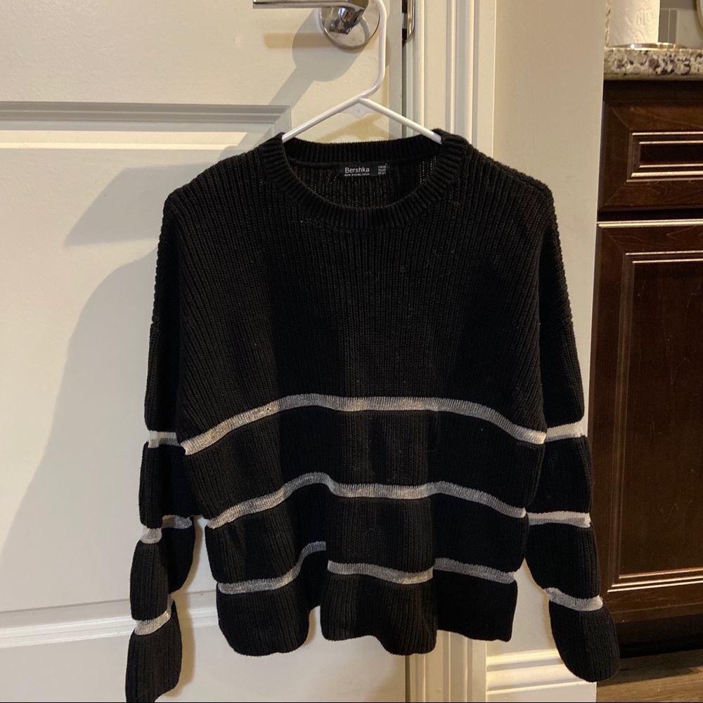 black stripes sweater with metallic silver detail